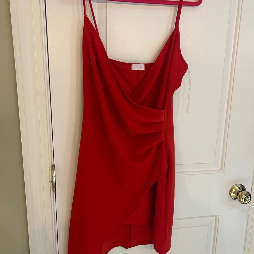 Elegant Red Draped Dress, new never worn